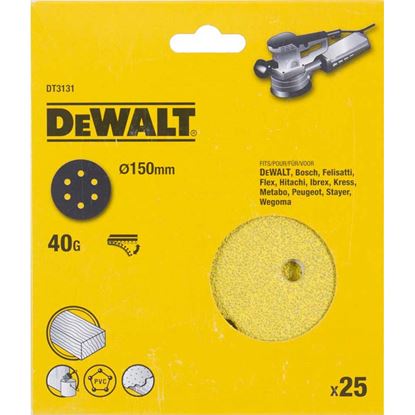 Immagine di DISCO ABRASIVO DEWALT, PER LEVIGATRICE ROTORBITALE, FORATO, FISSAGGIO CON VELCRO, Ø 150 MM, 25 DISCHI, GRANA 180