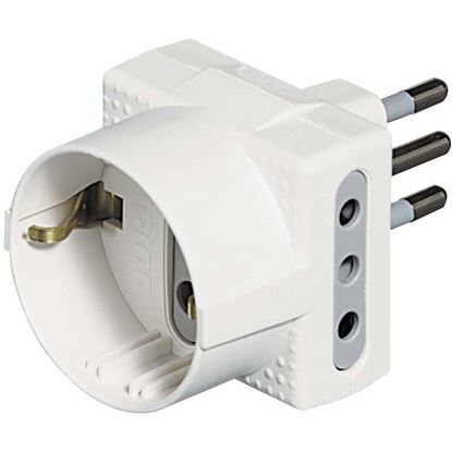 Immagine di ADATTATORE TRIS, 1 PRESA TEDESCA, 2 PRESE 10 A, COLORE GRIGIO