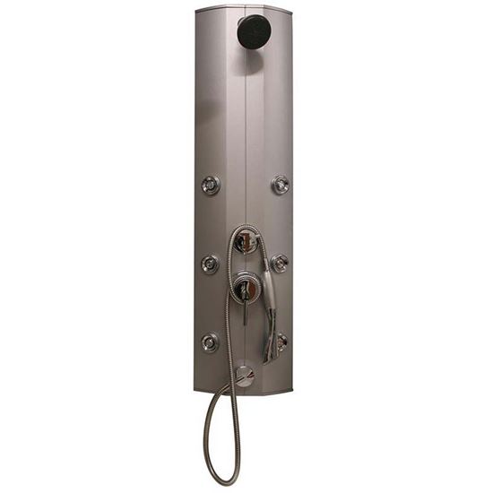 Immagine di COLONNA DOCCIA IDROMASSAGGIO MINERVA, IN PVC, DEVIATORE 3 FUNZIONI, DOCCETTA, SOFFIONE, 6 GETTI ORIZZONTALI