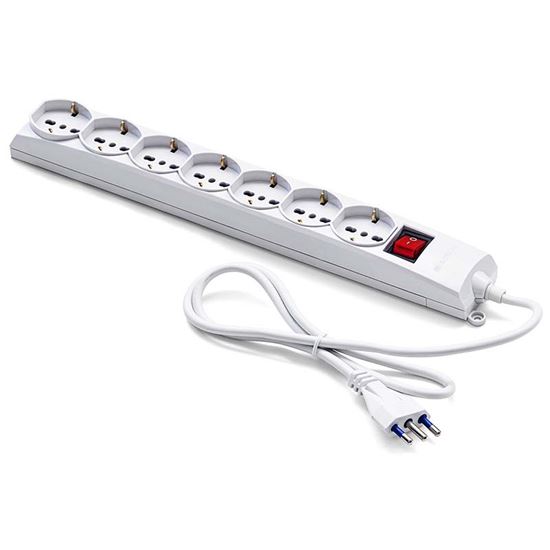 Immagine di MULTIPRESA 7 USCITE UNIVERSALI SCHUKO BIPASSO, CON INTERRUTTORE, 1,2 MT