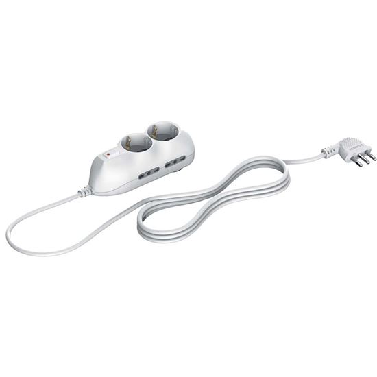 Immagine di MULTIPRESA SLOT 6, 4 PRESE BIPASSO 10/16A, 2 PRESE TEDESCHE, INTERRUTTORE AUTOMATICO, CAVO 1,5 MT, COLORE BIANCO