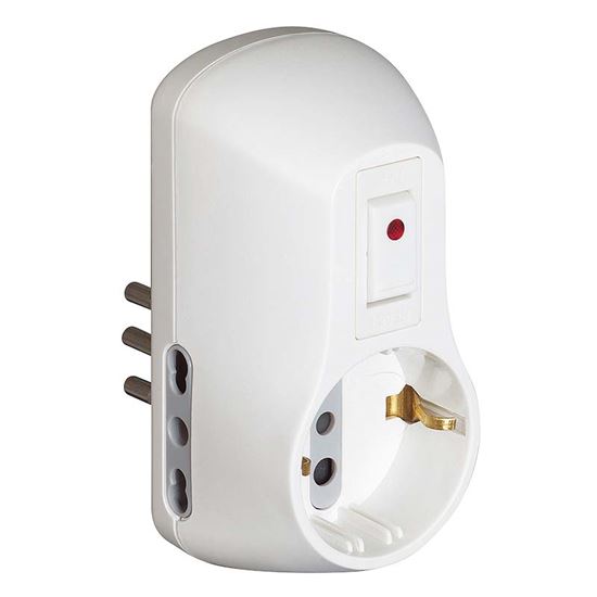 Immagine di ADATTATTORE SAFE, 1 PRESA TEDESCA, 2 PRESE 10A, INTERRUTTORE, COLORE GRIGIO